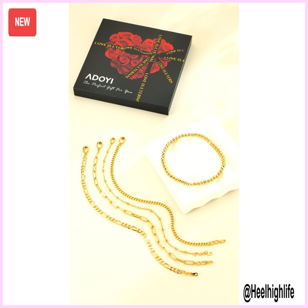 14k Gold Plated Stackable Bracelet Set Adjustable… - image 7